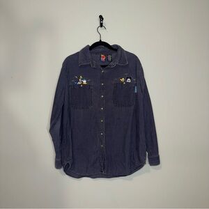 Mickey Unlimited Vintage Corduroy Button Down Shirt Navy‎ Blue Women 14/16